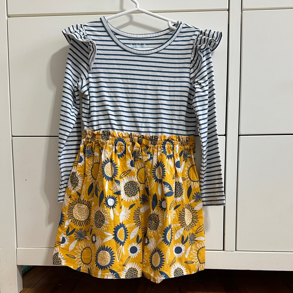 Cat & Jack Navy Striped Top with Yellow Sunflower dress Skirt
